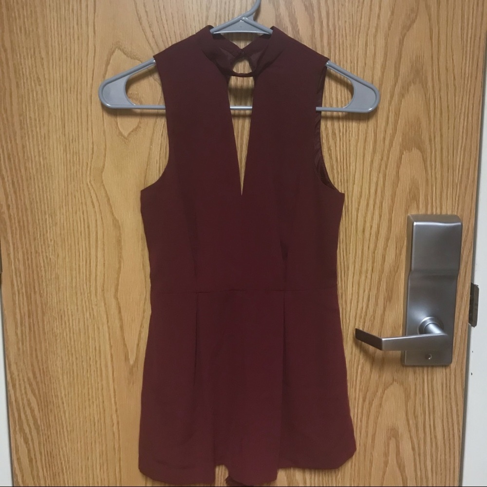 TOPSHOP Burgundy Deep V Laceback Romper